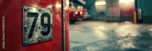 4K Ultra High Definition Silver Fire Station Plaque Featuring Station Number 79 with Rightward Camera Movement