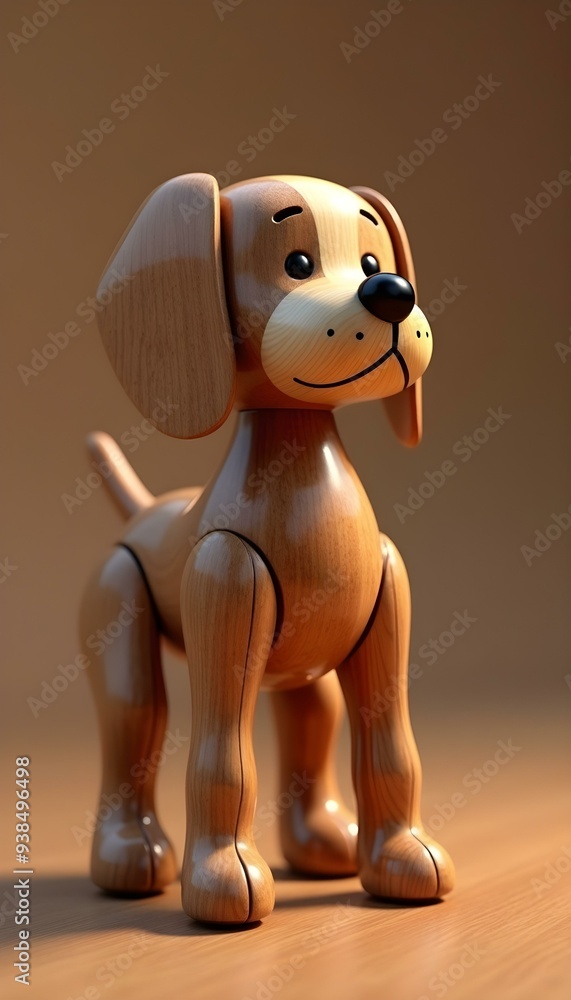 a wooden dog, standing on a wooden surface, rendered in 3D a wooden dog, standing on a wooden surface, rendered in 3D