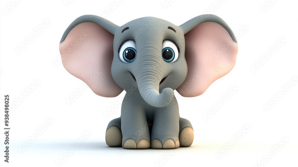 Adorable 3D cartoon elephant in a playful pose, with bright, happy eyes and large, soft ears, set against a clean white background Adorable 3D cartoon elephant in a playful pose, with bright, happy eyes and large, soft ears, set against a clean white background
