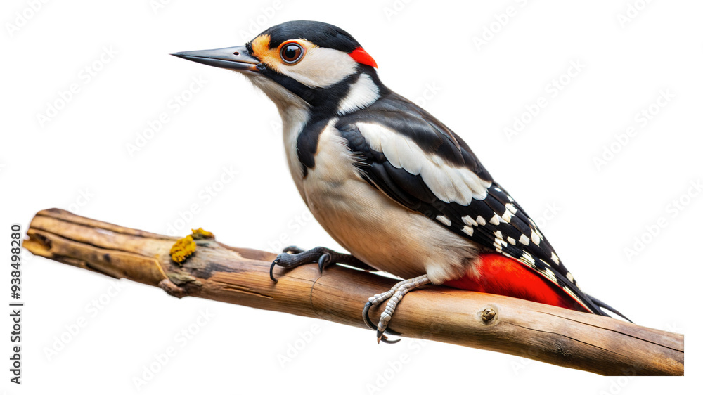 Obraz premium PNG Great spotted woodpecker perched on a branch
