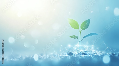 Growing technology icon on a vibrant white-light blue background, symbolizing progress and innovation in a dynamic setting