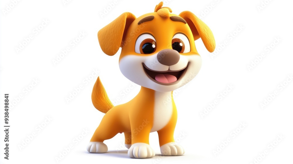 Lively 3D cartoon dog with a wagging tail, vibrant colors, and a joyful expression, set on a white background, perfect for fun designs Lively 3D cartoon dog with a wagging tail, vibrant colors, and a joyful expression, set on a white background, perfect for fun designs