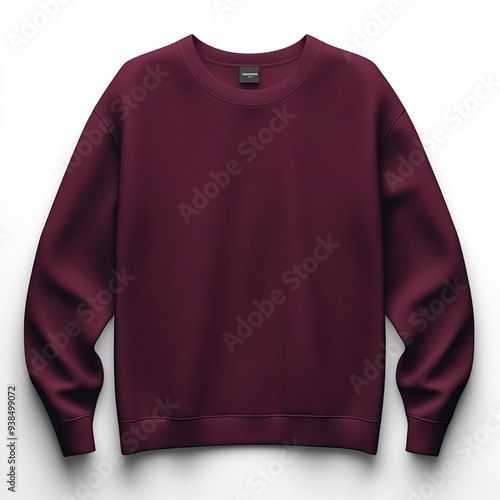 A maroon crew neck sweatshirt with long sleeves isolated on a white background. photo