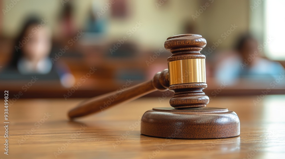 Judge's Hammer in Focus with Blurred Background of a Concerned Child Judge's Hammer in Focus with Blurred Background of a Concerned Child