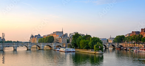 First Light Panorama of the Ile de la Cite & The Seine River, Paris France.