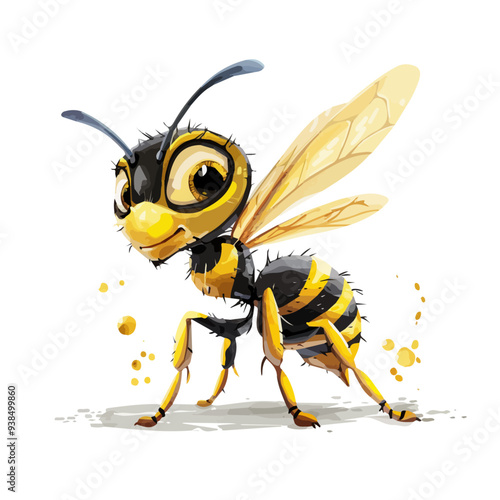 vector illustration of a cartoon wasp animation, painted with watercolor, isolated on a white background, wasp animation