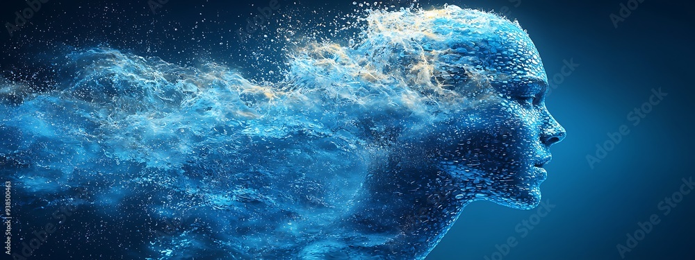 The human body shape of a running man filled with blue water on a blue gradient background - sport or fitness hydration, healthy lifestyle or wellness concept design The human body shape of a running man filled with blue water on a blue gradient background - sport or fitness hydration, healthy lifestyle or wellness concept design