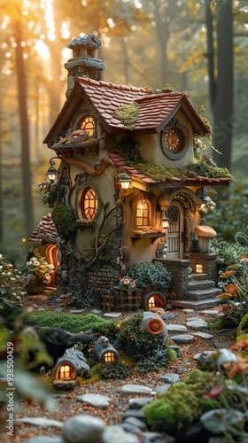 Enchanted Cottage in a Sunlit Forest: A Whimsical Miniature