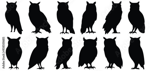 Owl silhouette set vector design big pack of bird illustration and icon