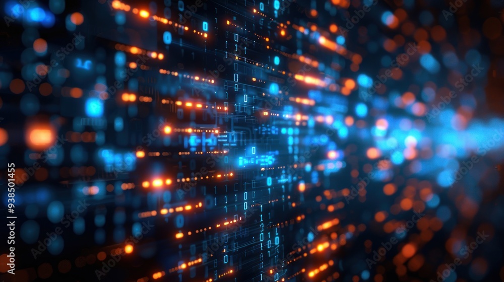 Obraz premium Abstract data stream with blue and orange lights.