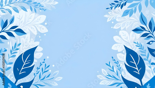 blue and white abstract floral background with stylized leaves and shapes 4