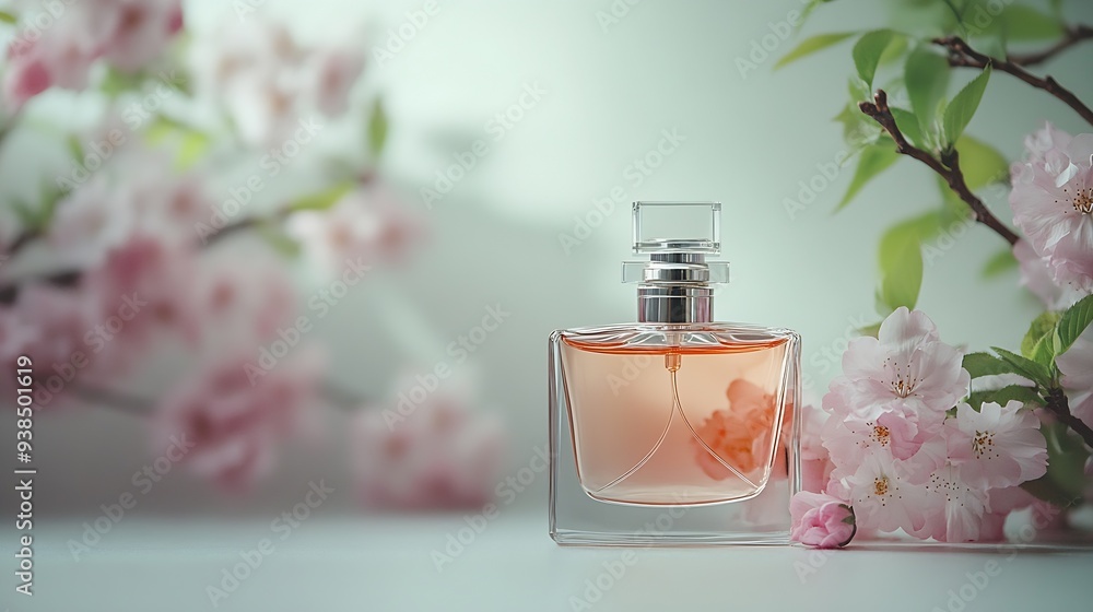 Perfume bottle and branch blooming cherry Concept of expensive perfume and cosmetics Floral fragrance for women Perfume spray Modern luxury lady parfum de toilette : Generative AI Perfume bottle and branch blooming cherry Concept of expensive perfume and cosmetics Floral fragrance for women Perfume spray Modern luxury lady parfum de toilette : Generative AI