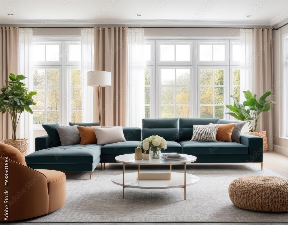 Modern living room interior with stylish comfortable sofa Modern living room interior with stylish comfortable sofa