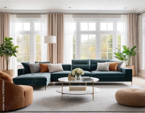 Modern living room interior with stylish comfortable sofa