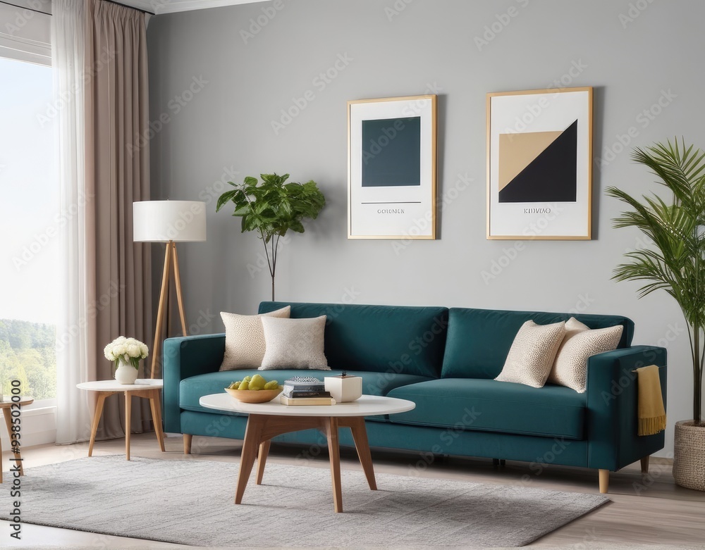 Modern living room interior with stylish comfortable sofa Modern living room interior with stylish comfortable sofa