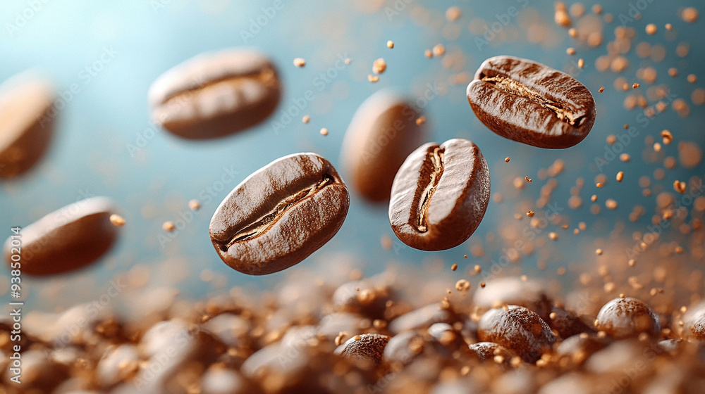 Commercial photography of coffee beans flying for advertising product. Commercial photography of coffee beans flying for advertising product.