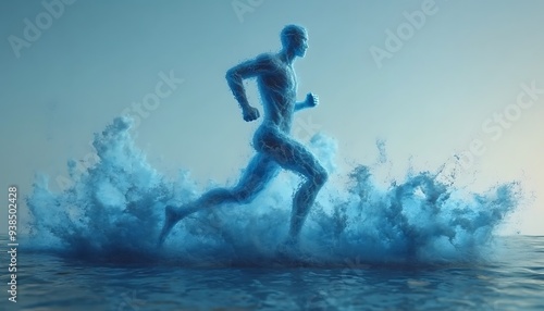 Wallpaper Mural  The human body shape of a running man filled with blue water on a blue gradient background - sport or fitness hydration, healthy lifestyle or wellness concept design  Torontodigital.ca