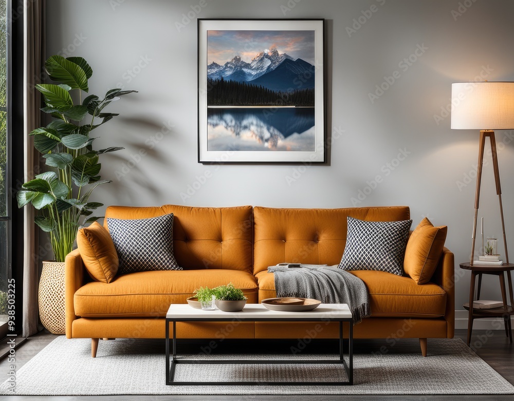Modern living room interior with stylish comfortable sofa Modern living room interior with stylish comfortable sofa