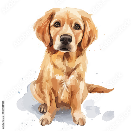 Vector illustration of a cartoon animation of retriever, painted in watercolor, isolated on a white background, retriever animation