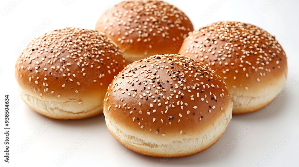 Fresh hamburger buns isolated on white top view : Generative AI Fresh hamburger buns isolated on white top view : Generative AI