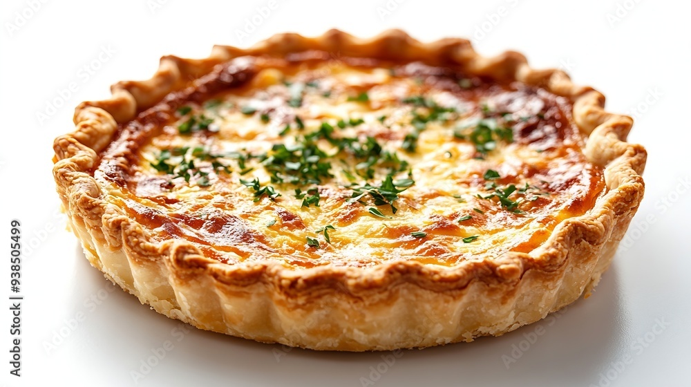 Traditional french pie Quiche lorraine isolated on the white background : Generative AI Traditional french pie Quiche lorraine isolated on the white background : Generative AI