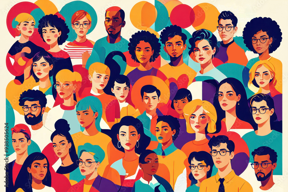 Diverse Group of People in Vibrant Pop Art Style Celebrating Inclusivity Diverse Group of People in Vibrant Pop Art Style Celebrating Inclusivity