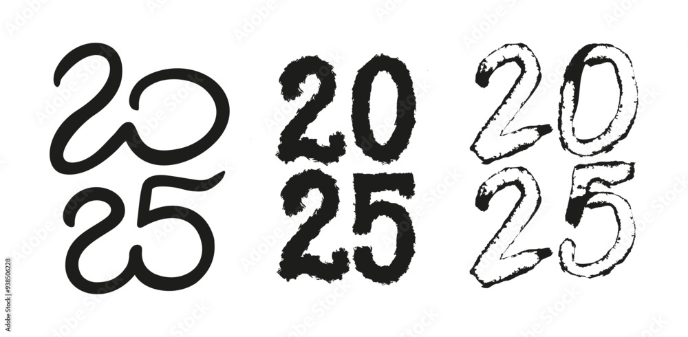 Vector set of illustration 2025 year black vertical handwriting font. Illustration with lettering for calendar. Isolated typography text for logo design, flyer, banner, poster, planner Vector set of illustration 2025 year black vertical handwriting font. Illustration with lettering for calendar. Isolated typography text for logo design, flyer, banner, poster, planner