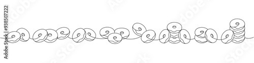 Donut set. Delicious donuts one line continuous drawing. Bakery sweet pastry food. Vector linear illustration.