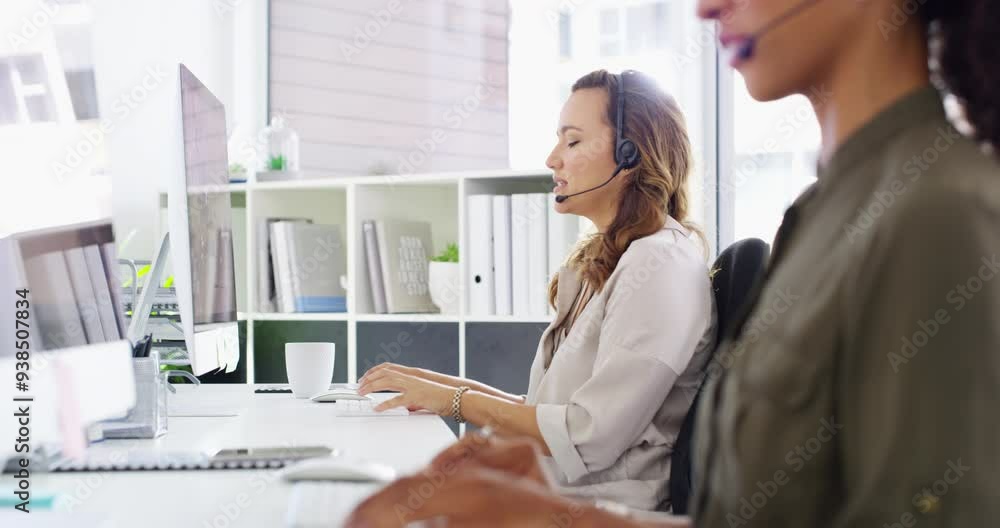 Woman consultant, call center and computer for communication, customer service or e commerce support. Face of professional agent or advisor giving advice, website chat or virtual helping in workspace Woman consultant, call center and computer for communication, customer service or e commerce support. Face of professional agent or advisor giving advice, website chat or virtual helping in workspace