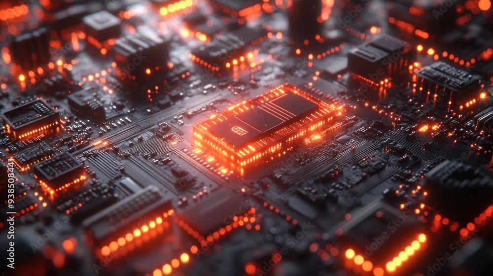 Circuit Board With Glowing Lights Circuit Board With Glowing Lights