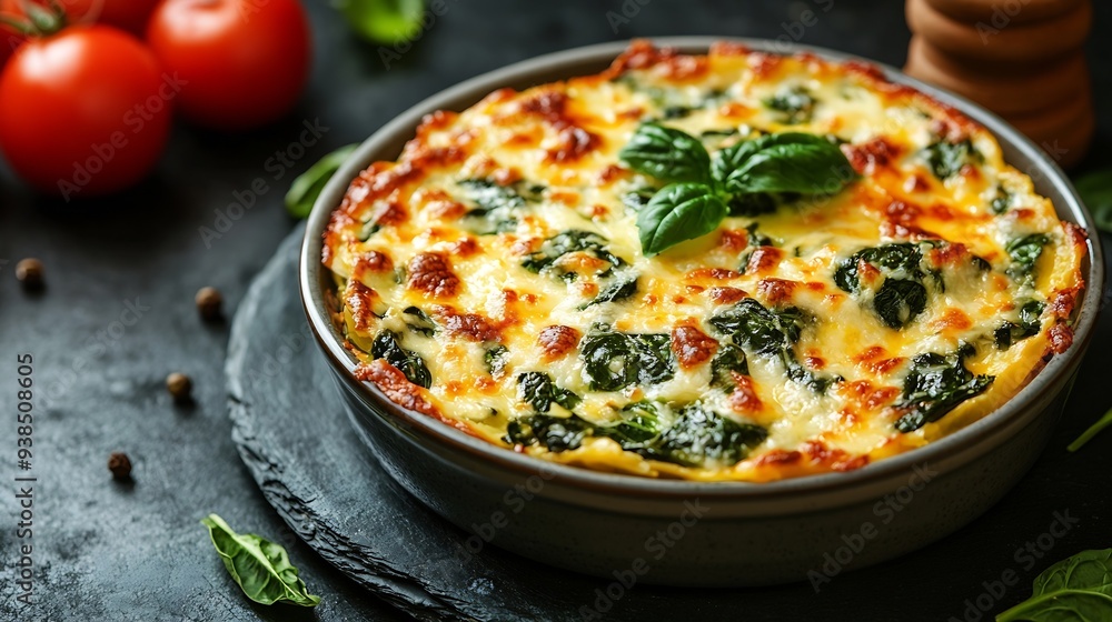Baked Spinach with cheese delicious Italian food cuisine Spinach gratin : Generative AI Baked Spinach with cheese delicious Italian food cuisine Spinach gratin : Generative AI