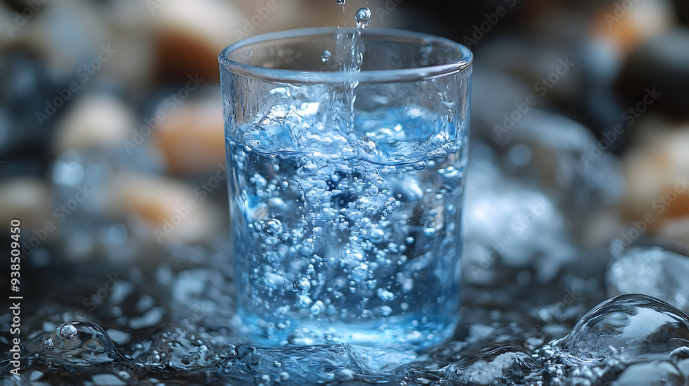 A glass of water with bubbles, close up. A glass of water with bubbles, close up.