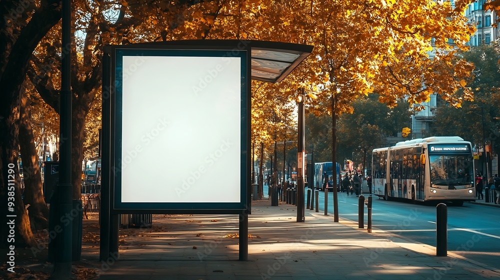 bus shelter with blank ad panel billboard display empty white lightbox sign at bus stop billboard mockup glass structure city transit station urban street park setting outdoor advertis : Generative AI bus shelter with blank ad panel billboard display empty white lightbox sign at bus stop billboard mockup glass structure city transit station urban street park setting outdoor advertis : Generative AI