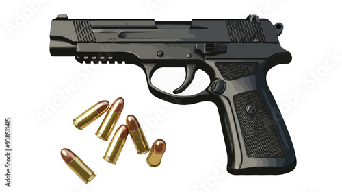 Firearm Pistol with bullets illustration isolated on white background - Vector Quality Enhanced With Ai  