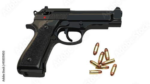 Firearm Pistol with bullets illustration isolated on white background - Vector Quality Enhanced With Ai  