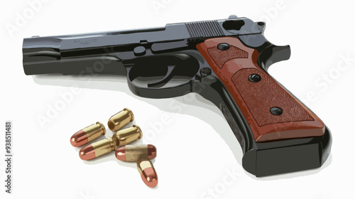 Firearm Pistol with bullets illustration isolated on white background - Vector Quality Enhanced With Ai  