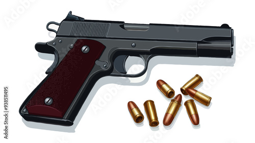 Firearm Pistol with bullets illustration isolated on white background - Vector Quality Enhanced With Ai  