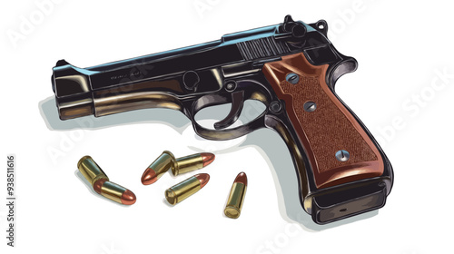 Firearm Pistol with bullets illustration isolated on white background - Vector Quality Enhanced With Ai  