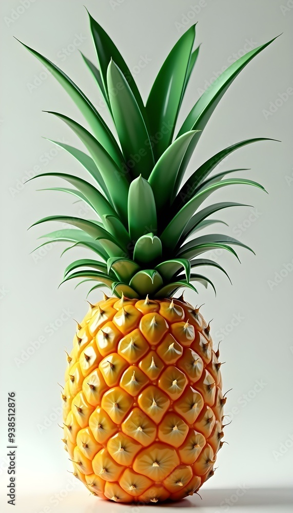 A pineapple with green leaves, rendered in 3D A pineapple with green leaves, rendered in 3D
