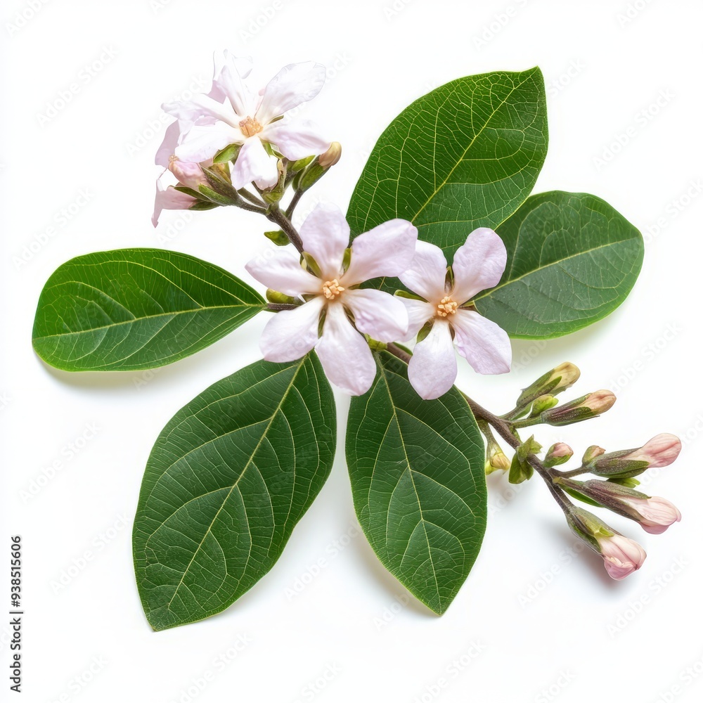 Obraz premium close up of Blooming phumelia or Champa flower and leaves isolated on white background