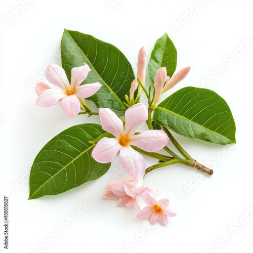 close up of Blooming phumelia or Champa flower and leaves isolated on white background photo