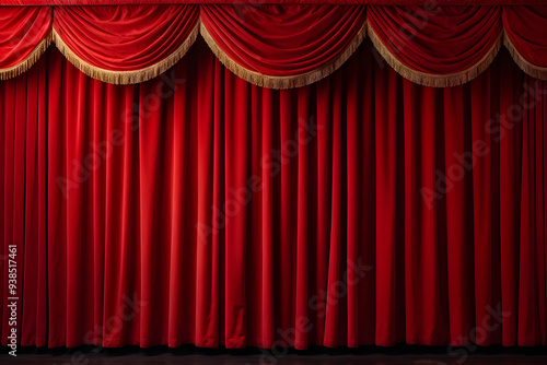 Luxurious red velvet curtains of a theater stage