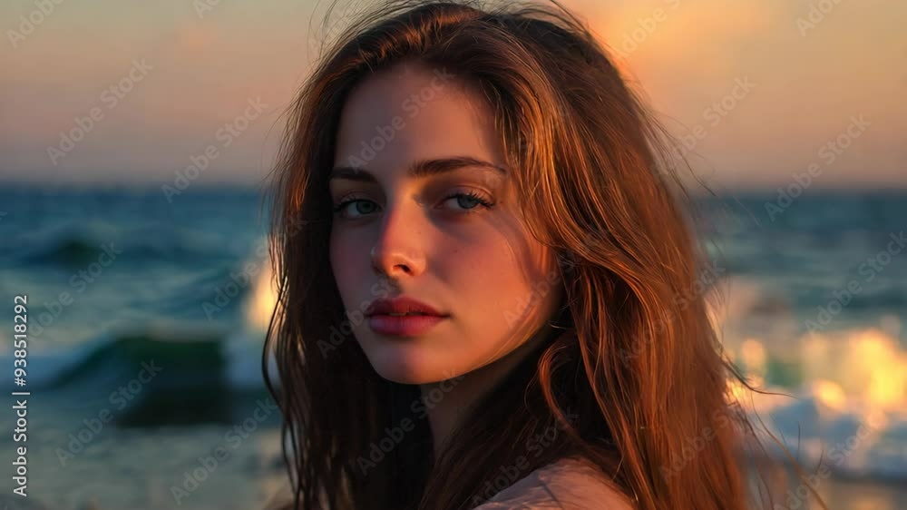 pretty woman at beautiful sunset beach pretty woman at beautiful sunset beach