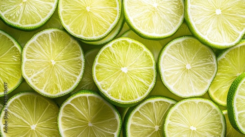 Fresh juicy lime slices as background, top view , ai