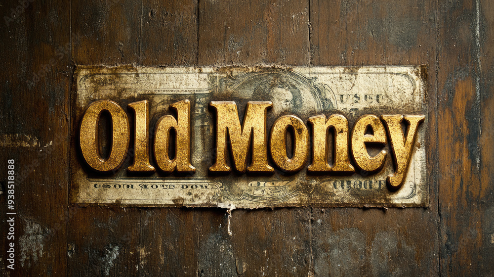 Fototapeta premium Old Money written in gold lettering. Social media meme for rich, wealthy