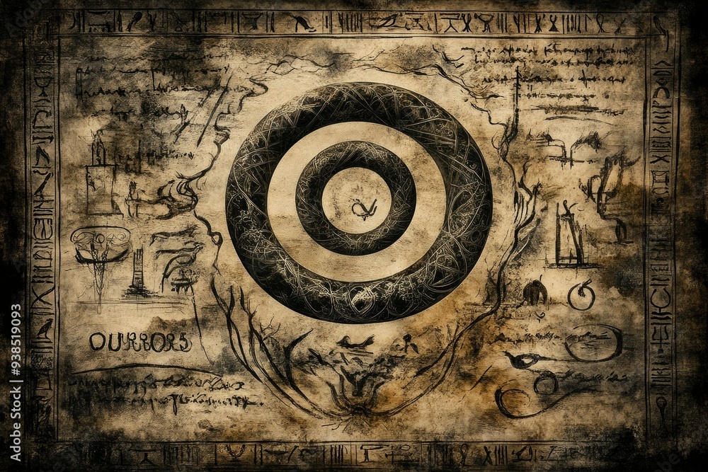 Ouroboros Ancient Scroll Various Gnosticism, Alchemy Religion Spiritual Symbol Ouroboros Ancient Scroll Various Gnosticism, Alchemy Religion Spiritual Symbol