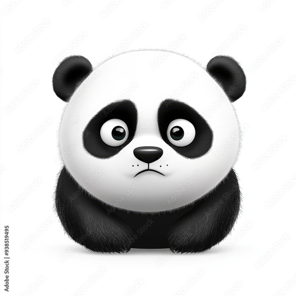 Fototapeta premium A sad panda emoji expresses its feelings with big, adorable eyes and fluffy fur in a whimsical digital art style