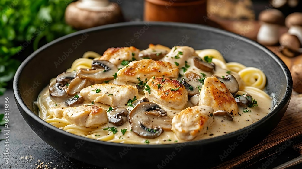 Gourmet cream sauce fetuchini with chicken and mushrooms : Generative AI Gourmet cream sauce fetuchini with chicken and mushrooms : Generative AI
