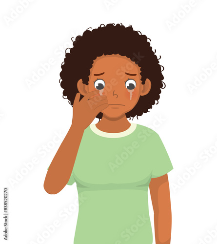 Young African woman feeling sad and miserable crying in tears
