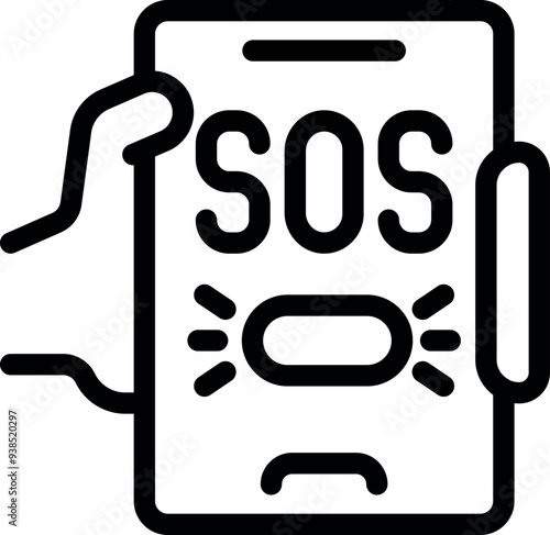 Hand is holding a smartphone with an sos signal displayed on the screen, indicating an emergency situation